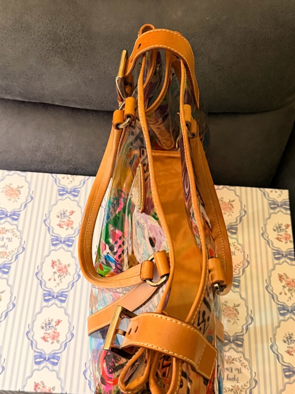Prada Venezia Colorful Abstract Printed Tote Bag with Tan Leather Trim - Picture 17 of 17
